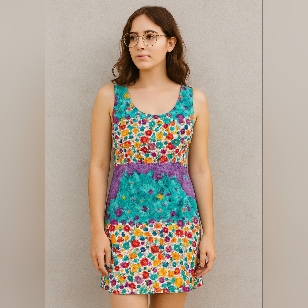 Jams World Vintage 90s Floral Watercolor Print Dress Small EUC